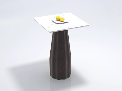 Square White Marble Coffee Table With Plate Holding Two Lemons On Dark Textured Cylindrical Base 3d model