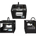 Office Appliances Modern 3D Printers with Black Design for Office Use Shown from Multiple Angles 3d model