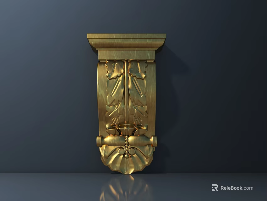 Golden Carved Wall Decoration with Intricate Leaf Patterns for Elegant Interior Design 3d model 