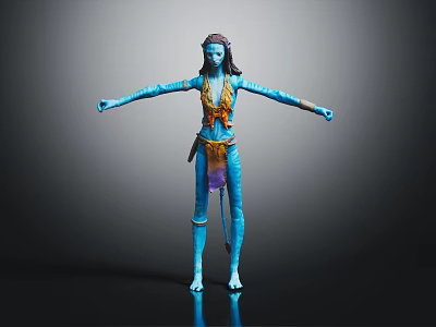 Blue Skinned Humanoid Character With Tail In Decorative Outfit Standing Arms Outstretched 3d model
