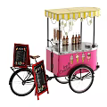 Pink Ice Cream Cart With Canopy Lights Chalkboard Sign And Cones Bottles