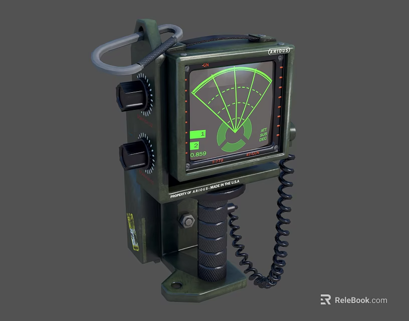 Military Handheld Tactical Device With Green Radar Screen And Control Knobs 3d model 