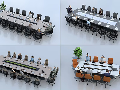 Modern Conference Table In Office Meeting Room With Comfortable Chairs And Green Plant 3d model