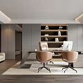 Modern Office Interior Design With Office Desk Two Chairs Bookshelf And Sofa
