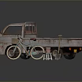 Old Rusty Truck With Bicycle Small Stool And Shovel In Studio Setting 3d model