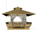 Bamboo Gazebo Outdoor Garden Setting With Curtains Seating And People Enjoying Time