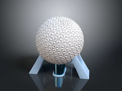 Detailed Iconic Spherical Architectural Structure With Geometric Pattern And Blue Base Support 3d model