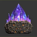 Vibrant Glowing Purple Crystal Sculpture With Rock Base And Red Highlights