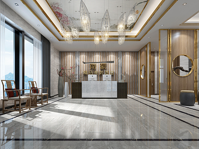 New Chinese Lobby Hotel Lobby Leisure Area 3d model