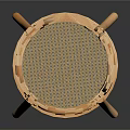 Wooden Rattan Round Stool with Curved Legs and Natural Handcrafted Design