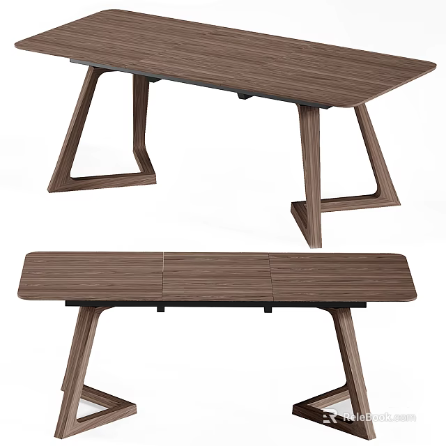 Modern Wooden Dining Table With Matching Bench And Unique Contemporary Leg Design 3d model 