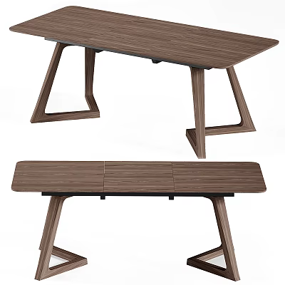 Modern Wooden Dining Table With Matching Bench And Unique Contemporary Leg Design 3d model