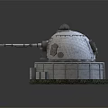 Military Bunker Model With Dome Shaped Design Dual Barrel Cannon Stone Wall Enclosure Grass Base