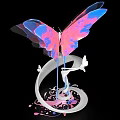 Butterfly Shaped Art Installation With Transparent Blue Pink Wings And White Spiral Base