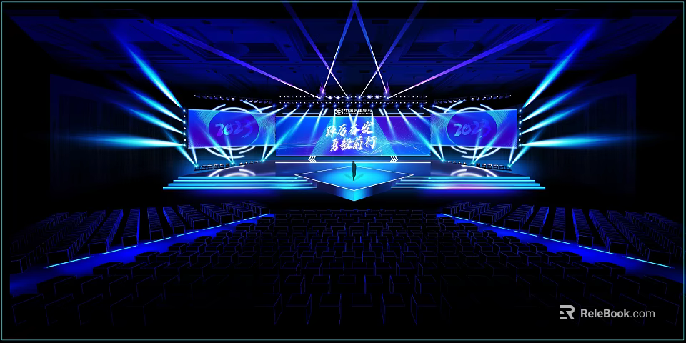 2022 Grand Ceremony Stage With Blue Lighting Large Screens And Seats 3d model 