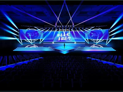 2022 Grand Ceremony Stage With Blue Lighting Large Screens And Seats 3d model