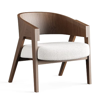 Modern Accent Chair with Wooden Frame Curved Armrests and White Padded Seat 3d model