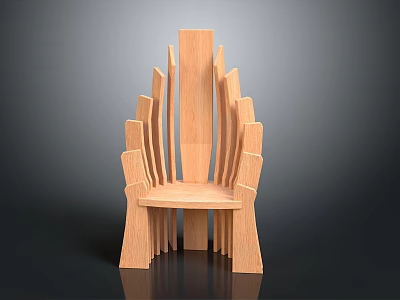 Unique Modern Wooden Chair Design With Vertical Slats And Light Wood Tone 3d model