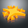 Modern Yellow Star Shaped Decorative Ornament Set With Geometric Pieces And Shiny Reflections