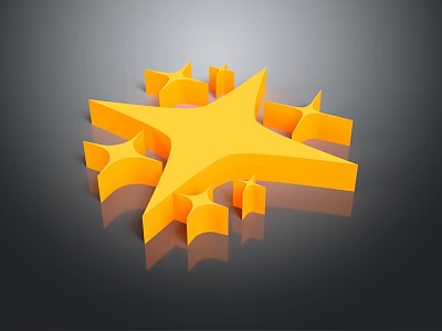 Modern Yellow Star Shaped Decorative Ornament Set With Geometric Pieces And Shiny Reflections 3d model