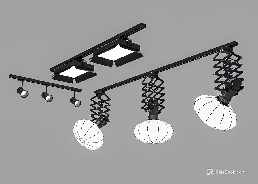 Modern Track Lighting Fixtures With Spiral Spring Design And White Lamp Shades 3d model 