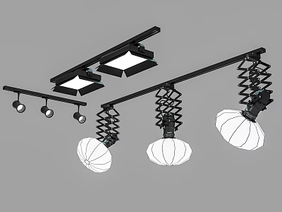 Modern Track Lighting Fixtures With Spiral Spring Design And White Lamp Shades 3d model