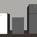 Midea White And Silver Refrigerators Freezers Displayed In Three Different Sizes 3d model
