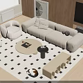 Modern Beige Sofa And Coffee Table Set With Round Table Geometric Rug And Accent Chairs