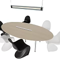 Modern Oval Conference Table With Light Wood Surface And Black White Chairs In Office