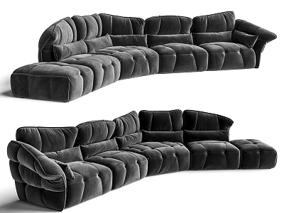 Black Velvet Curved Sectional Sofa With Modern Design For Living Room 3d model