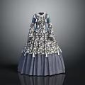 Vintage Floral Pattern Long Sleeve Dress With Wide Gray Skirt And Elegant Design