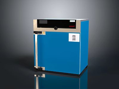Modern Blue Storage Cabinet Furniture With Metal Trim And Label 3d model