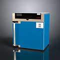Modern Blue Storage Cabinet Furniture With Metal Trim And Label