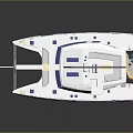 White Catamaran with Twin Masts on Calm Water Showcasing Clear Reflection 3d model