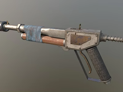 Vintage Submachine Gun With Wooden Grip Metal Body And Worn Straps 3d model