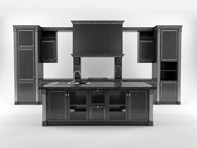 Modern Kitchen Interior With Dark Wood Cabinets And Central Island 3d model