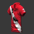 Red Short Sleeve Polo Shirt With Collar White Diagonal Stripe Number 3 And Rider Graphic 3d model