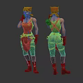 3D Fantasy Character With Red Hat Orange Top Green Pants Front And Back Views