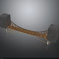 Modern Cable Stayed Bridge Structure With Orange Steel Frame And Concrete Piers 3d model