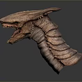 3D Fantasy Snake Monster Head Model Design With Sharp Teeth Ridged Skin And Horned Structure
