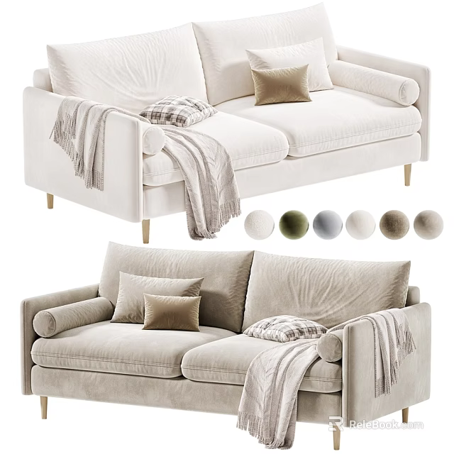 Modern Soft Fabric Double Seater Sofa With Decorative Pillows Throw Blankets And Multiple Neutral Colors 3d model 