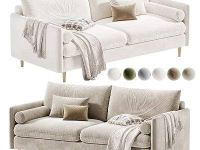Modern Soft Fabric Double Seater Sofa With Decorative Pillows Throw Blankets And Multiple Neutral Colors 3d model