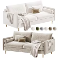 Modern Soft Fabric Double Seater Sofa With Decorative Pillows Throw Blankets And Multiple Neutral Colors