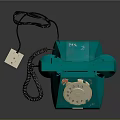 Teal Vintage Telephone With Rotary Dial Coiled Cord And Power Adapter