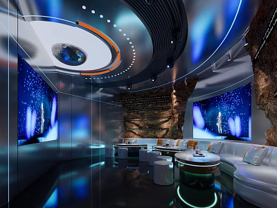 Modern KTV Room Interior With LED Screens Comfortable Sofas And Decorative Lighting Effects 3d model