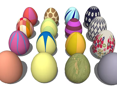 Colorful Painted Egg Decorative Ornament Set With Various Patterns For Home Decoration 3d model