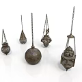 Vintage Metal Hanging Lantern Light Fixture Set With Various Intricate Designs