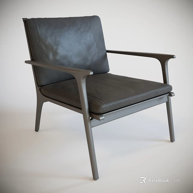 Modern Black Leather Accent Chair With Metal Frame And Armrests Design 3d model 