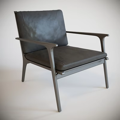 Modern Black Leather Accent Chair With Metal Frame And Armrests Design 3d model