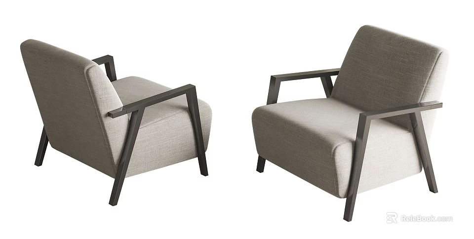Modern Accent Chair with Dark Wood Arms Light Gray Fabric Upholstery Contemporary Design 3d model 